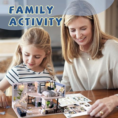 Flever Wooden DIY House Kit, Miniature with Furniture, Creative Craft Gift for Lovers and Friends (Satisfied Time) - color: Satisfied Time