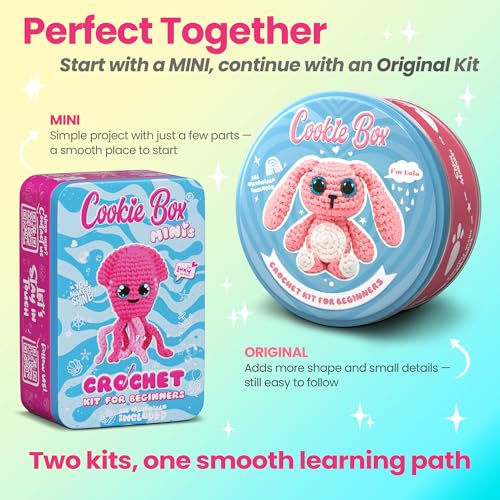 Cookie Box Crochet Kit for Beginners, Squid Inky - color: Hot Pink