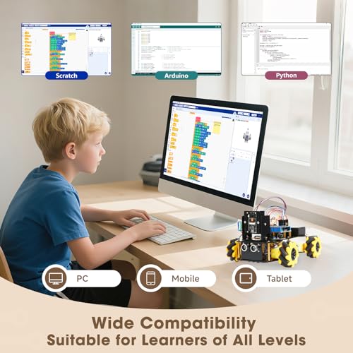 Robotics Kit for Kids Ages 8–12 12-16, ACEBOTT Smart Robot Car Kit with 3MP Camera, STEM Toys for Boys Compatible with Arduino & Scratch,App & Remote Control,STEM Gift for Boys, Girls,Teens and Adults - color: Black + Yellow