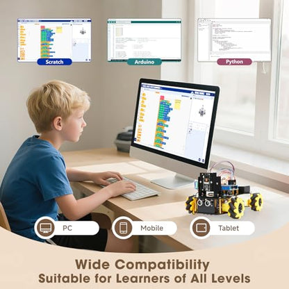 Robotics Kit for Kids Ages 8–12 12-16, ACEBOTT Smart Robot Car Kit with 3MP Camera, STEM Toys for Boys Compatible with Arduino & Scratch,App & Remote Control,STEM Gift for Boys, Girls,Teens and Adults - color: Black + Yellow