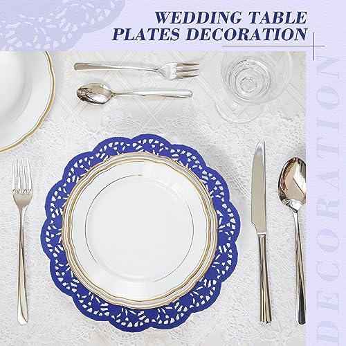 Yexiya 200 Pcs Lace Paper Doilies 14 Inch Round Foil Placemats, Dark Blue - color: Dark Blue