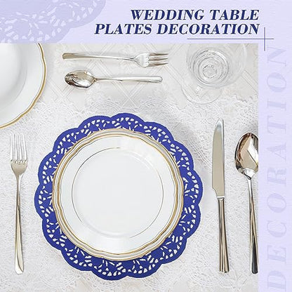 Yexiya 200 Pcs Lace Paper Doilies 14 Inch Round Foil Placemats, Dark Blue - color: Dark Blue