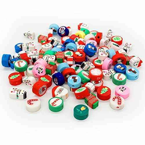 100 Pcs Christmas Polymer Clay Beads Cartoon Heishi Spacer Beads Supplies for DIY Bracelet Earring Necklace Jewelry Making - color: Christmas