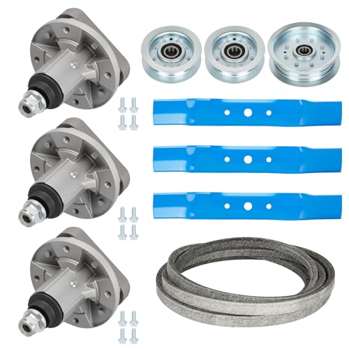 ILONPA 48 inch Deck Rebuild Kit Spindle GY20785 Assembly for John Deere L130, for John Deere L120, Includes Spindle GY20050, Blades GX20250, 1/2"x139" Belt GY20571, Idler GY20067 & GY22082 - size: 48 inch Spindle Kit Blue Blade