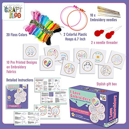 Embroidery Kit for Kids Ages 7-13 - 10 Pre-Stamped Beginner Patterns - color: 10 Embroidery kit