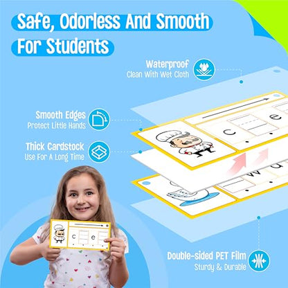 CVCC & CCVC Word Writing Cards, 81 Double-Sided Handwriting Cards 3-Level Words Spelling Flashcards Phonics Sight Words Early Educational Tool for Kids 3 4 5 Years Old (3 Plastic Rings Included) - style: CVCC & CCVC Word Writing Cards
