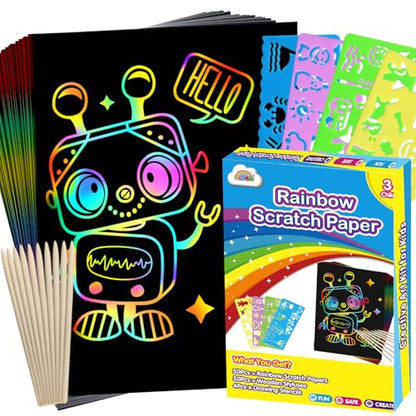 ZMLM 100Pcs Rainbow Scratch Paper Art Gifts, Arts and Crafts for Kids Toys - color: Blue, size: 7.2 x 5 inch
