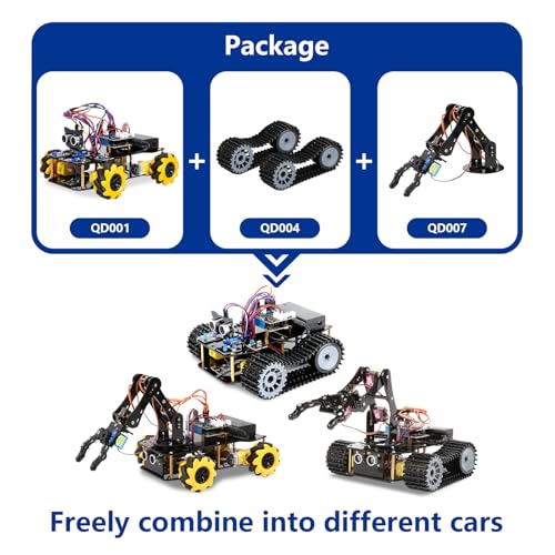 Robotics for Kids Ages 12-16, ACEBOTT 4 in 1 Smart Robot Arm with 5DOF + Tank Car, STEM Toys Coding Kit Compatible with Arduino & Scratch, App & Remote Control, for Kids & Teens - color: Black-yellow
