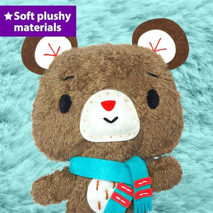 KRAFUN Teddy, Raccoon & Owl Sewing Kit for Kids Ages 7-12 - color: Teddy & Friends