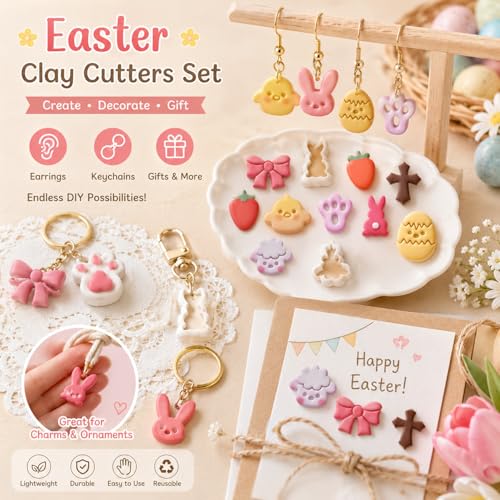 Easter Farm Clay Cutter Set for Polymer Clay Earrings – 11PCS Easter Animal & Spring Shape Cutters for DIY Jewelry Making, Earrings, Charms & Crafts - color: Easter