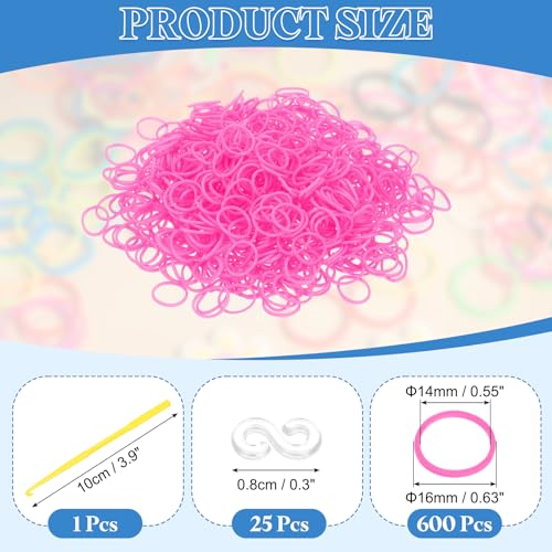 uxcell 600Pcs Loom Rubber Band, Bracelet Making Refill Kit Elastic Loom Band with 25Pcs S-Clips and 1Pcs Crochet Hooks for Weaving DIY Handcrafts, Pink - color: Pink