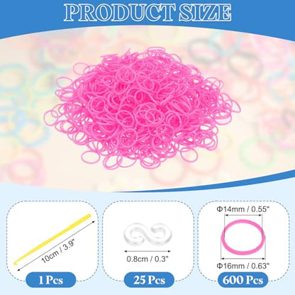 uxcell 600Pcs Loom Rubber Band, Bracelet Making Refill Kit Elastic Loom Band with 25Pcs S-Clips and 1Pcs Crochet Hooks for Weaving DIY Handcrafts, Pink - color: Pink