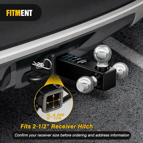 Nilight Multi-Ball Trailer Hitch Ball Mount, 1-7/8, 2, 2-5/16-Inch Balls, Triple Ball Mount fits 2-1/2-Inch Hitch Receiver, Chrome Plating - color: 2-1/2" hitch 3 ball