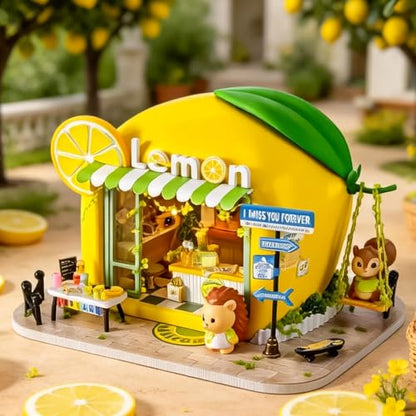 Roroom DIY Miniature House Kit, Sunny Lemonade Drink Stand Dollhouse Kit - color: Hedgehog Drink Shop