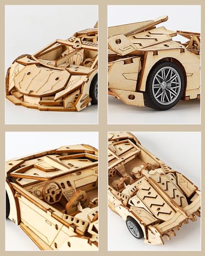 3D Wooden Puzzles for Adults Roadster, Wood Sport Car Model Kits