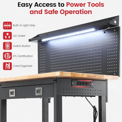 ENJOYWOOD 60" Rolling Workbench with Drawers, Adjustable Height