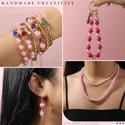LEOBRO Pearl Beads for Bracelets, Pink Beads for Jewelry Making, Friendship Bracelet Kit, Crafts & DIY Jewelry Bracelet Making Kit - color: Pink