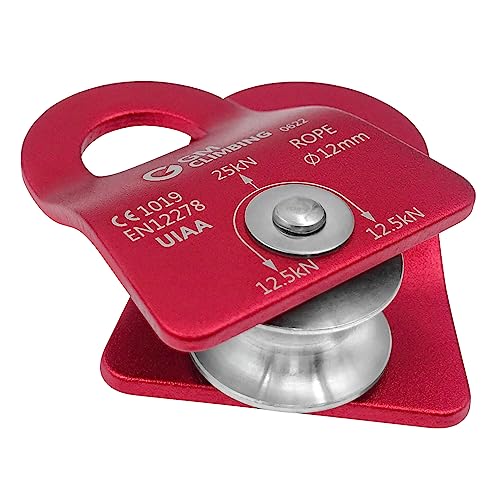 GM CLIMBING Micro Prusik Minding Pulley 25kN CE UIAA Certified 12mm Single Pulley Mobile Side Plates for Arborist Rigging Climbing Rescue - color: Pulley Kit | Red Pulley, Triple Lock