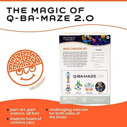 MindWare Q-BA-Maze Rails Creator Set The Next Generation Marble Maze Kids Toys - STEM Marble Run - Recommended for Ages 6+ - Educational Gift for Boys and Girls