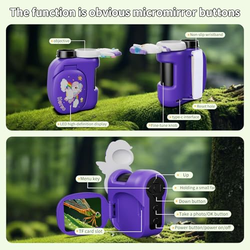 1600X Handheld Microscope for Kids 2" IPS Screen Kit Mini Pocket Digital Microscopes STEM Science with Slides Photo Video Rechargeable Portable Scope Gift for Ages 6-12 (Purple) - color: Purple