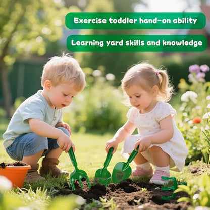 Kids Gardening Tools with Outdoor Yard Wheelbarrow Set Toys, Ages 3+ - color: Green-4pcs