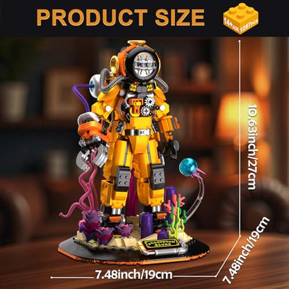 Steampunk Diver Building Set for Adults, Deep Sea Diving Explorer Model, Cool Diver Robot Collectible Display Model, Creative Building Toy Gifts (1287 Pieces