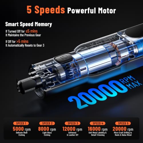 Katerk 3.7V Mini Cordless Rotary Tool, 5-Speed 70 Pcs Kit for Crafts DIY