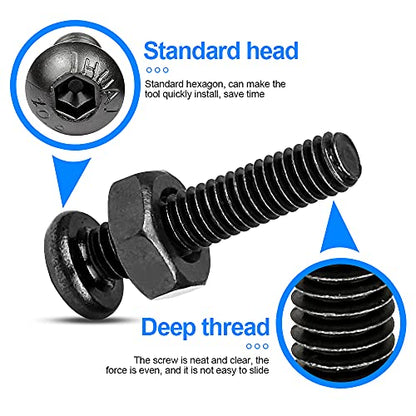 NINDEJIN Metric M4 Button Head Socket Cap Bolts Screws Set, M4x5/6/8/10/12/14/16/18/20 mm Screws Bolts and Nuts Assortment Kit, 362 Pcs Allen Hex Drive, Black Oxide, 10.9 Carbon Steel, Fully Threaded - size: 326Pcs M4 5mm-20mm