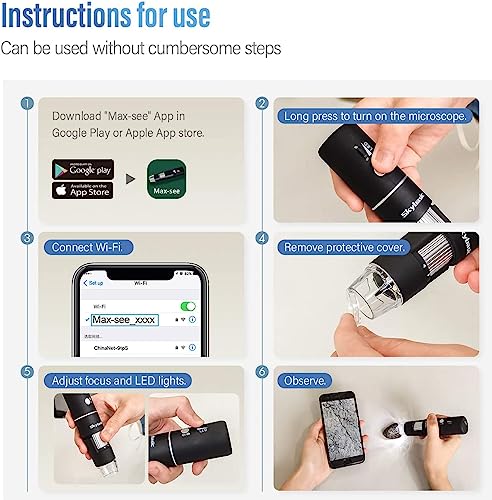 Wireless Digital Microscope, Skybasic 50X-1000X Magnification WiFi Portable Handheld Microscopes with Adjustable Stand HD USB Microscope Camera Compatible with iPhone Android iPad Windows Mac Computer - color: Black