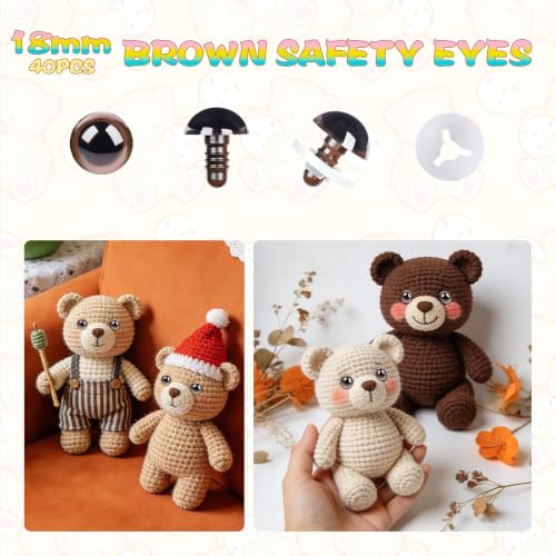 MUCUNNIA 80pcs 18mm Brown Safety Eyes for Crocheting with Washers - size: 18mm