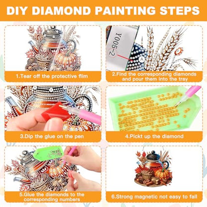 NAIMOER Fall Diamond Art Hanging Kits for Adults, 5D Special Shaped Rhinestone, DIY Acrylic Diamond Art Painting Window Pendants Home Garden Wall Hanging Ornament Kits, Double Sided - color: Fall