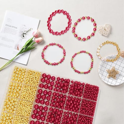 Dark Red Pearl Bracelet Making Kit Gold Beads for Bracelets for Adult - color: 19-Dark Red & Gold