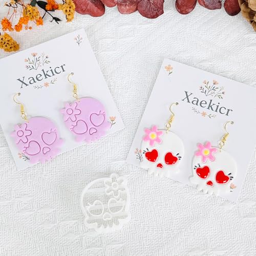 Xaekicr Heart Skull Polymer Clay Cutters for Earrings – 1pc Cute Skull Clay Earring Cutters, Polymer Clay Molds, Halloween Clay Tools - color: N color