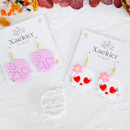 Xaekicr Heart Skull Polymer Clay Cutters for Earrings – 1pc Cute Skull Clay Earring Cutters, Polymer Clay Molds, Halloween Clay Tools - color: N color