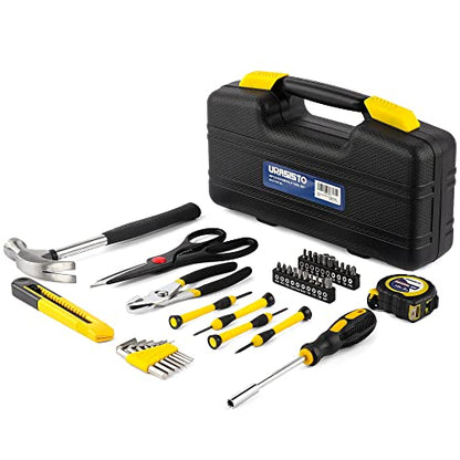 URASISTO 40-Piece Home Tool Kit with Easy Carrying Box, Small Basic Hand Tool Set Perfect for DIY Building, Home Maintenance and Woodworking, Great for College Students - color: Yellow