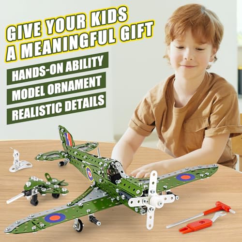 Model Airplane Kits for Boys 8-12,Erector Set for Boys Building Toys Age 10-12,374 PCS DIY Building Stem Projects Toys for Kids,Cool Aviation Gifts for Airplane Model Fans