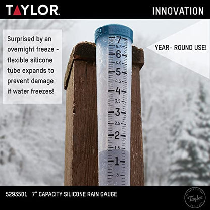 Taylor Freeze Proof Silicone Rain Gauge 7 Inch Capacity, Teal