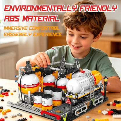 Modular Gas Station & Chemical Plant Building Set, 743 PCS Industrial Storage Tank Brick Model with Loading Bay, Display Model Kit for Adults and Kids Ages 6+ - style: Transportation and Storage Factory