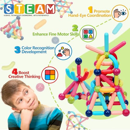 COUOMOXA Magnetic Building Blocks STEM for Kids: Educational Magnetic Set for 6-9+Years Old for Boys Girls - Construction Toys for Early Development Learning for Kids - style: 110 PCS