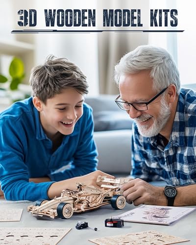 ROKR 3D Wooden Puzzle for Adults, F1 Racing Model Cars Kits Wind Up Toys