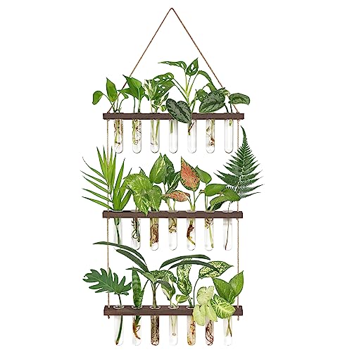 Mkono Plant Propagation Station, 3 Tier Large Brown Wall Hanging Vase Tubes - color: Brown, size: Large