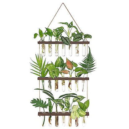 Mkono Plant Propagation Station, 3 Tier Large Brown Wall Hanging Vase Tubes - color: Brown, size: Large