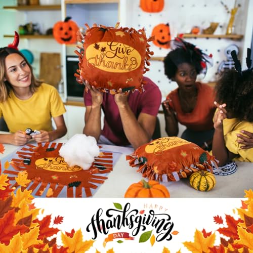Chunful 6 Sets Thanksgiving Fall Tied Pillow Craft Kit DIY Give Thanks Pillow Craft Gifts with Fall Leaves for Autumn Harvest Thanksgiving Party Decor VBS Favors Giveaways - style: Thanksgiving