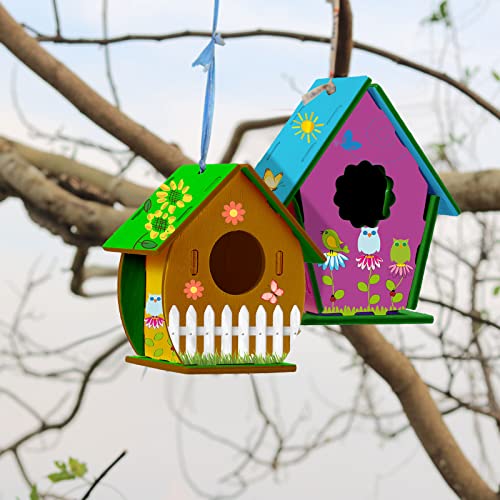 Sawysine 107 DIY Birdhouse Kits, Wooden Bird House Multiple Entrance - style: Cute Style