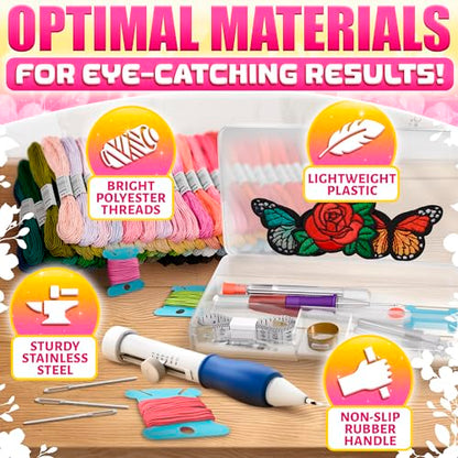 137-Piece Embroidery Kit for Beginners with 100-Color Floss