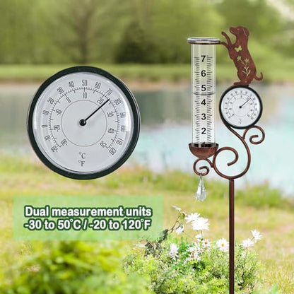 Dog Rain Gauge Outdoor,Large Number Scale Rain Gauge-Temperature&Hygrometer - color: Beagle