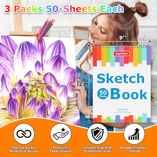 9" x 12" Journal Kit, 3-Pack 50 Sheets Spiral Bound Diary, Art Sketch Book - size: 9" x 12"(Pack of 3)
