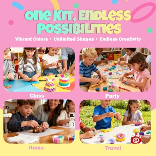 Air Dry Clay Kit for Kids – 12 Pcs, 4 Colors, Non-Toxic Craft Gift
