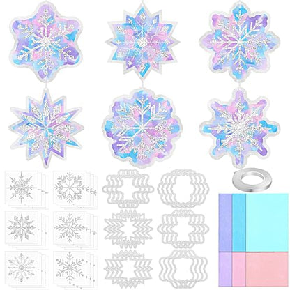 Aneco 24 Sets Winter Snowflake Crafts Kits Glitter Frozen Paper Tissue Sign Craft Christmas Tree Hanging Decorations for Party Holiday DIY Home Activities - style: Winter Snowflake
