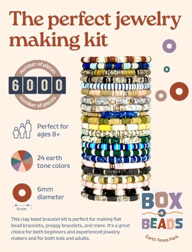 Box-O-Beads Earth Tones Clay Beads Bracelet Making Kit – 6,000 Pieces Premium Friendship Bracelet Jewelry Making Kit – Creative Arts and Crafts Kit Gift for Girls Ages 10–12